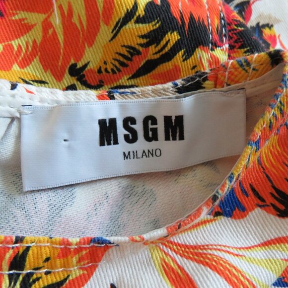 MSGM MILANO Bright Floral Denim Shift Mini Dress Maximalist Abstract Summer - Picture 16 of 16